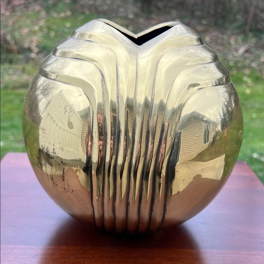 Vintage Gold Solid Brass Art Deco Vase Planter